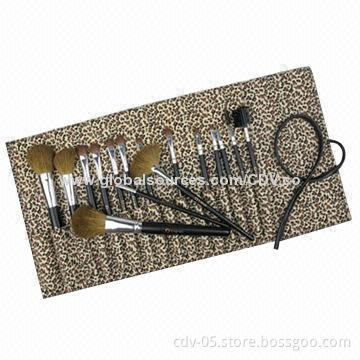 16-piece Professional makeup brush set,made of wooden handle and aluminum ferrule with goat bristles